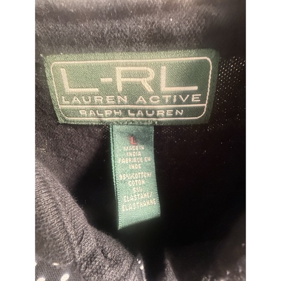 LRL Lauren Ralph Lauren Active VTG Logo Crest Polo Top Black Golf Preppy polka - Picture 2 of 7